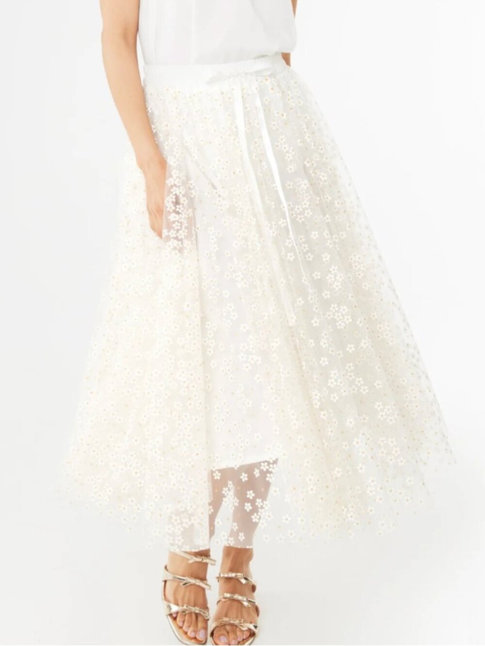 Abbey Glass Tulle Sue Skirt White Daisy Midi Size XL Cottagecore Romantic Fairy